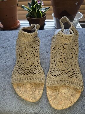 Nina Crochet Cork Sandal Wedges